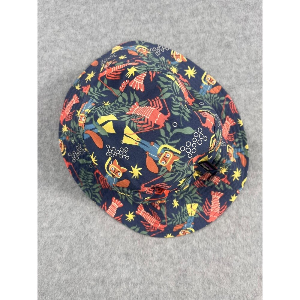 Patagonia Toddler Baby Sun Bucket Hat 18-24M Reversible Lobster Scuba Print Blue
